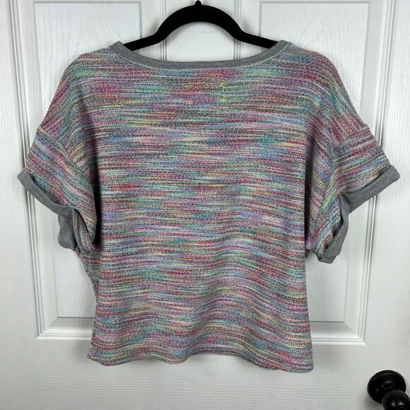 Anthropologie Saturday Sunday Sweatshirt Top Small Cropped Rainbow Short Sleeve - Picture 8 of 8